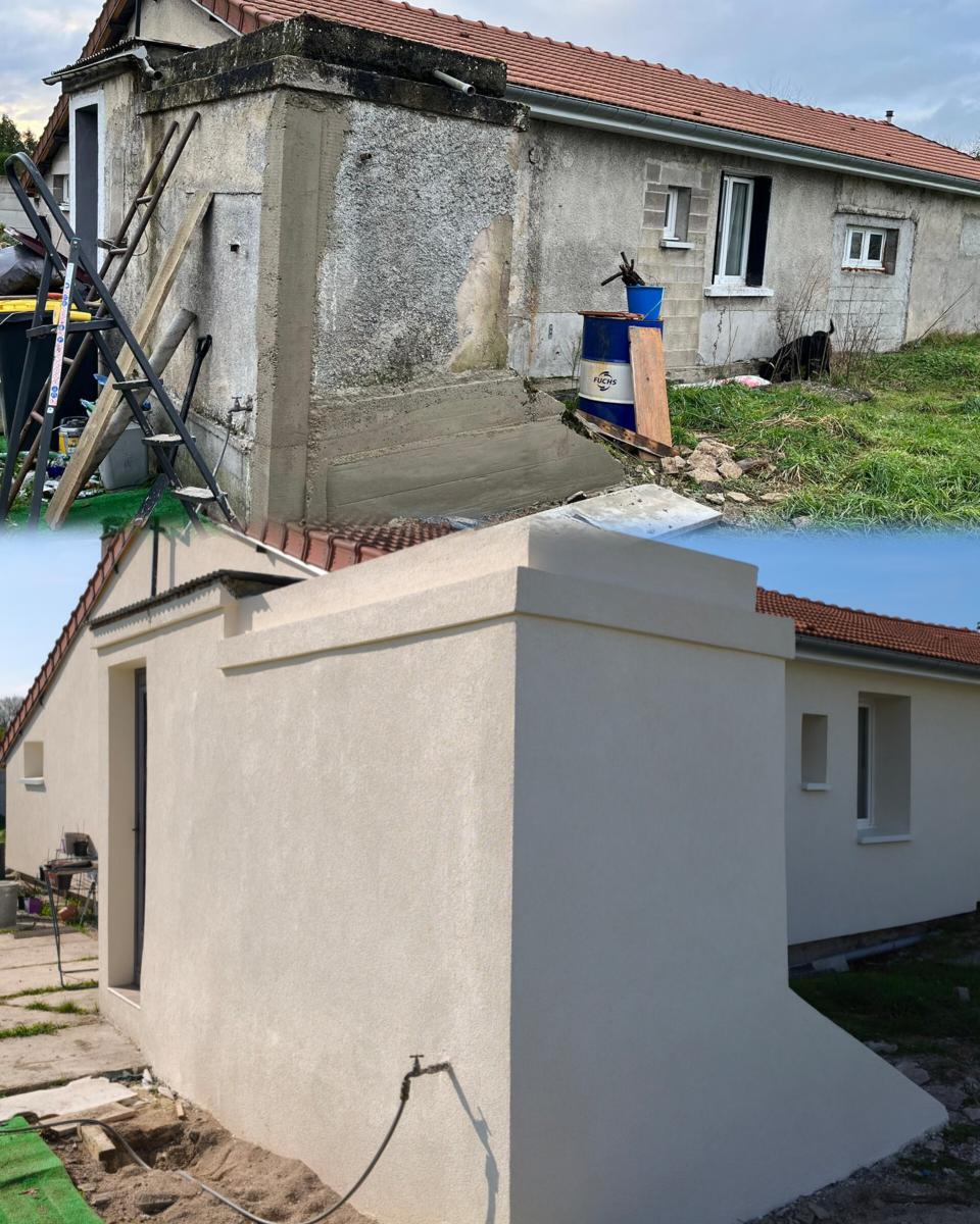 Peinture de façade sur brique avant/après à Reims, avec peinture silicone blanche résistante – Protection longue durée et esthétique moderne par artisan RGE